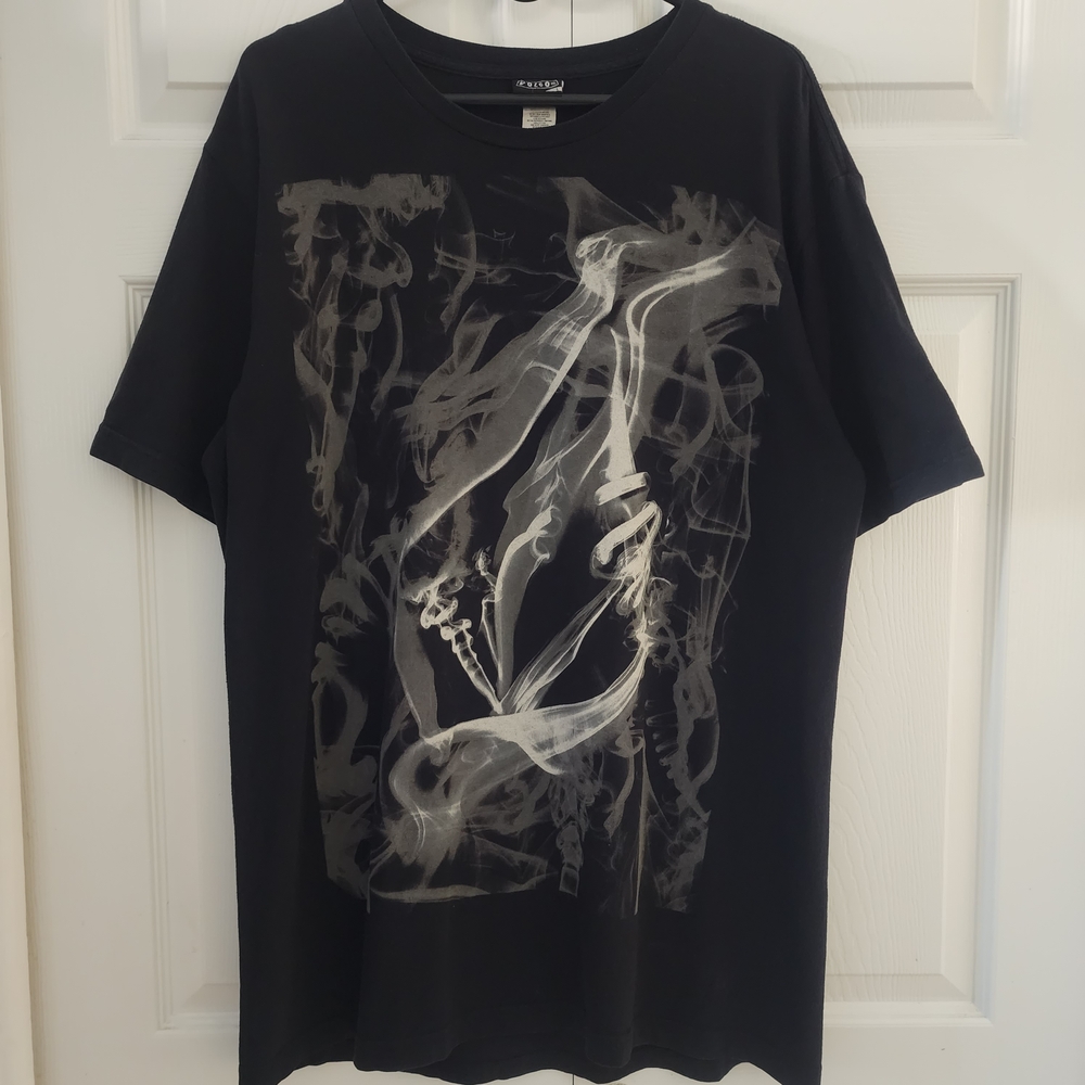 Vintage Y2K Volcom Smoke Graphic Tee, Black Gray Short Sleeve Skater Shirt, Sz L
